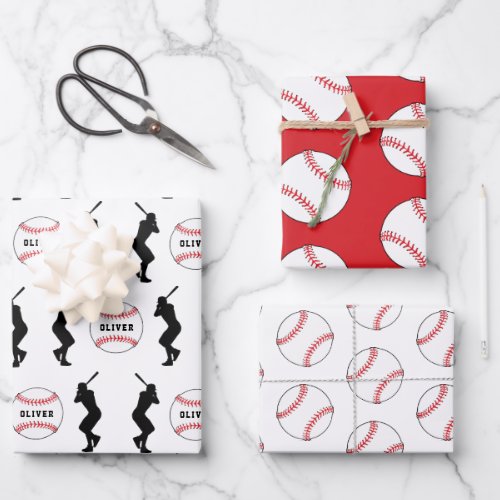 Baseball Ball Player Kids Name Birthday Wrapping Paper Sheets - Baseball Ball Player Kids Name Birthday Wrapping Paper Sheets. Silhouette of baseball players and baseball balls with custom name. Personalize with your name or erase the text.