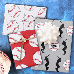 Baseball Ball Player Kids Name Birthday Wrapping Paper Sheets