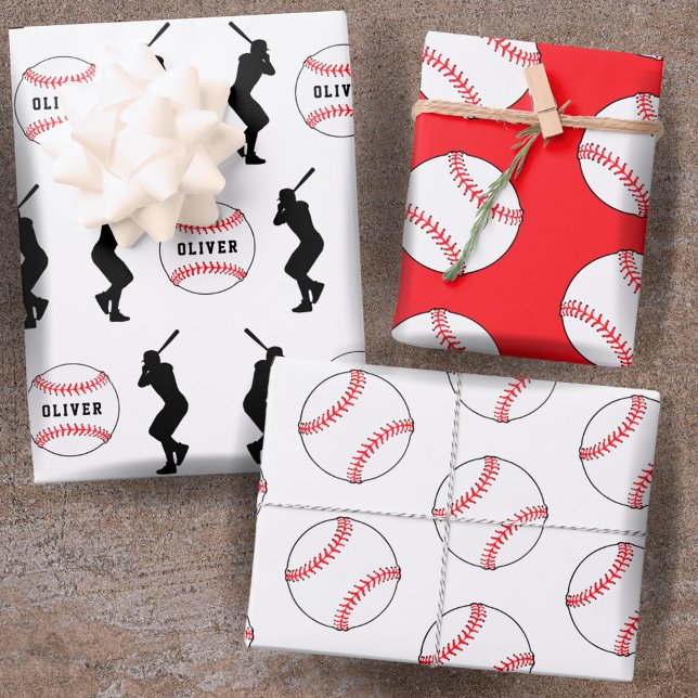 Baseball Ball Player Kids Name Birthday Wrapping Paper Sheets (Creator Uploaded)