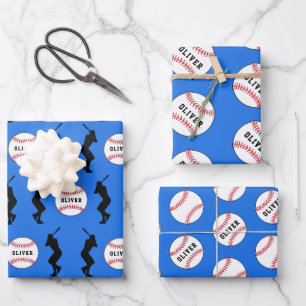 Baseball Ball Player Kids Name Birthday Wrapping Paper Sheets