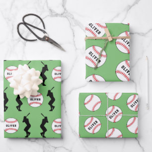 Baseball Ball Player Kids Name Birthday Wrapping Paper Sheets