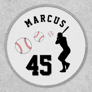 Baseball Ball Player Silhouette Name Number Patch