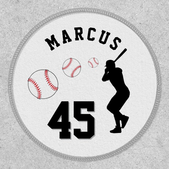 Baseball Ball Player Silhouette Name Number Patch (Front)