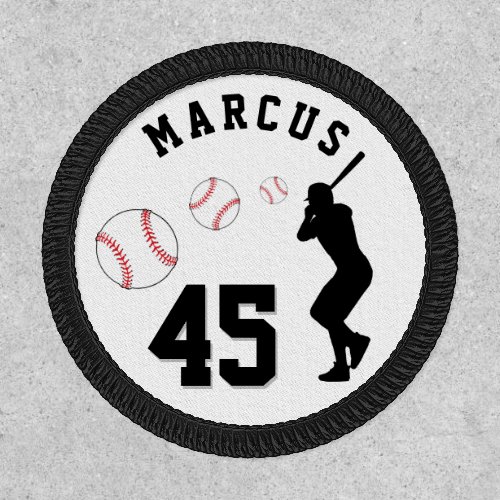 Baseball Ball Player Silhouette Name Number Patch