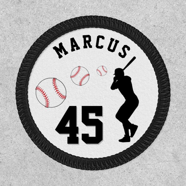 Baseball Ball Player Silhouette Name Number Patch (Front)