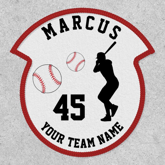 Baseball Ball Player Silhouette Name Team Number Patch (Front)