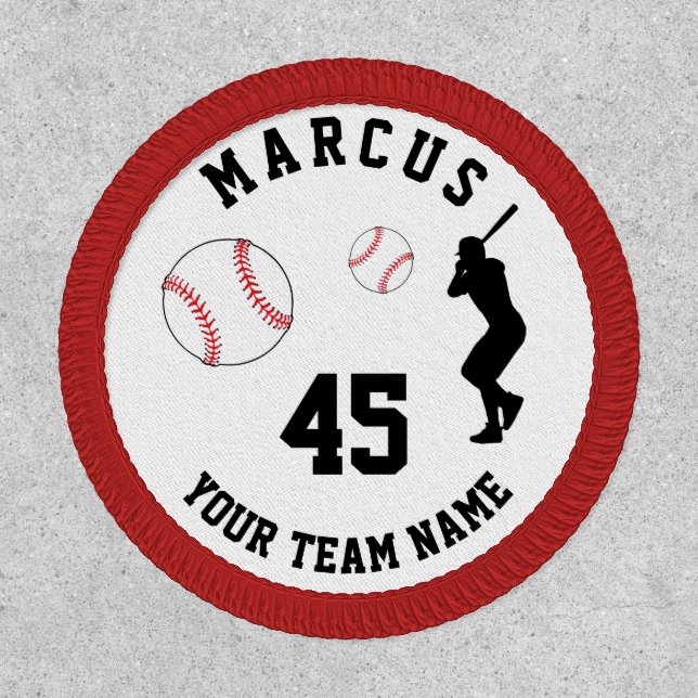 Baseball Ball Player Silhouette Name Team Number Patch (Front)