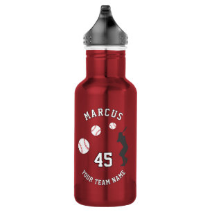 Baseball Ball Player Silhouette Name Team Number Stainless Steel Water Bottle