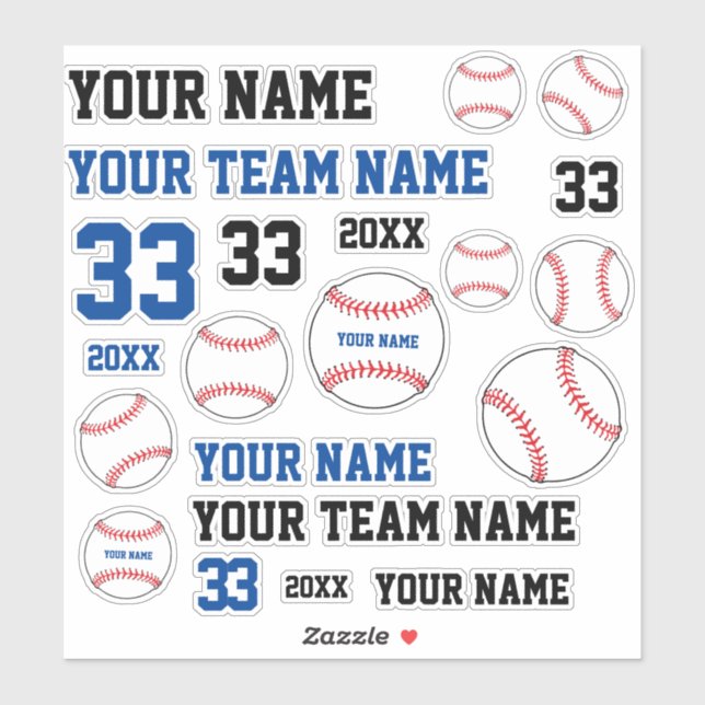Baseball Ball Player Team Name Number Year Sticker (Sheet)