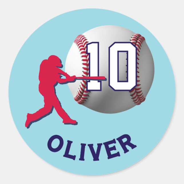Baseball Ball Player Themed Birthday  Classic Round Sticker (Front)