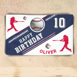 Baseball Ball Player Themed Birthday Party Banner<br><div class="desc">Modern Baseball Ball Player Themed Birthday Banner. Celebrate in style with this sleek baseball-themed birthday backdrop design! Featuring a navy blue, red and white color scheme, bold lettering, and realistic baseball graphics, this sporty design is perfect for any baseball fan. The banner showcases dynamic player silhouettes, a 3D baseball and...</div>