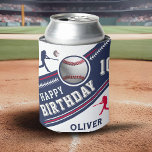 Baseball Ball Player Themed Birthday Party Can Cooler<br><div class="desc">Modern Baseball Ball Player Themed Birthday Can Cooler. Celebrate in style with this sleek baseball-themed birthday can cooler design! Featuring a navy blue, red and white color scheme, bold lettering, and realistic baseball graphics, this sporty design is perfect for any baseball fan. The cooler showcases dynamic player silhouettes, a 3D...</div>