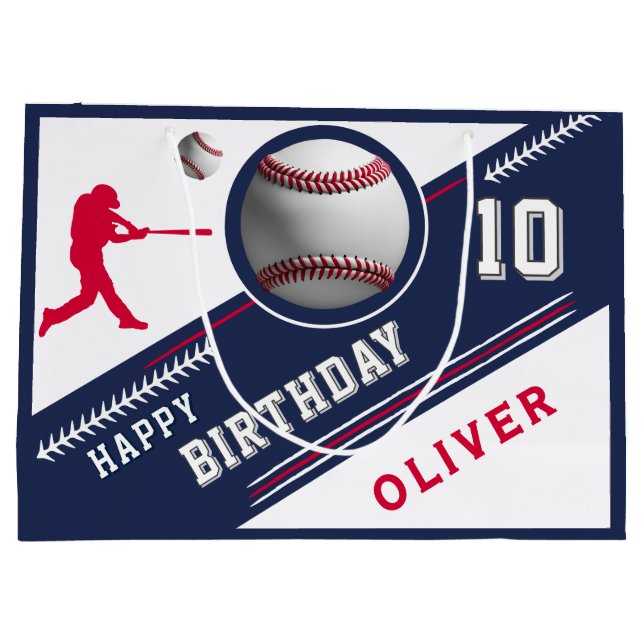 Baseball Ball Player Themed Birthday Party Large Gift Bag (Back)