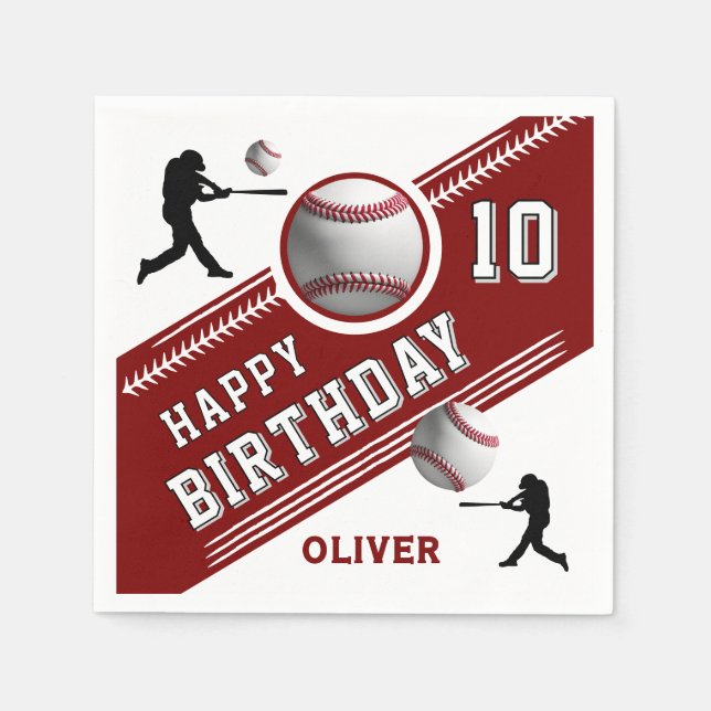 Baseball Ball Player Themed Birthday Party Napkins (Front)