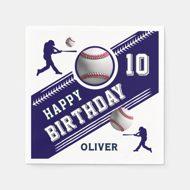 Baseball Ball Player Themed Birthday Party Napkins (Front)