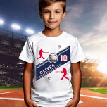 Baseball Ball Player Themed Birthday Party T-Shirt<br><div class="desc">Modern Baseball Ball Player Themed Birthday Guest of honor T-shirt. Celebrate in style with this sleek baseball-themed birthday t-shirt design! Featuring a navy blue, red and white color scheme, bold lettering, and realistic baseball graphics, this sporty design is perfect for any baseball fan. The t-shirt showcases dynamic player silhouettes, a...</div>