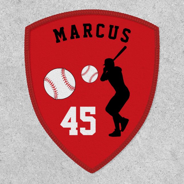 Baseball Ball Red Player Name Number Patch (Front)