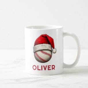 Baseball Ball Red Santa Hat Name Christmas Coffee Mug
