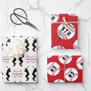 Baseball Ball Red Sports Player Kids Name Wrapping Paper Sheets