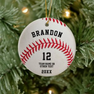 Baseball Ball Red Stitching Photo Personalized Ceramic Ornament