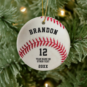 Baseball Ball Red Stitching Photo Personalized Ceramic Ornament
