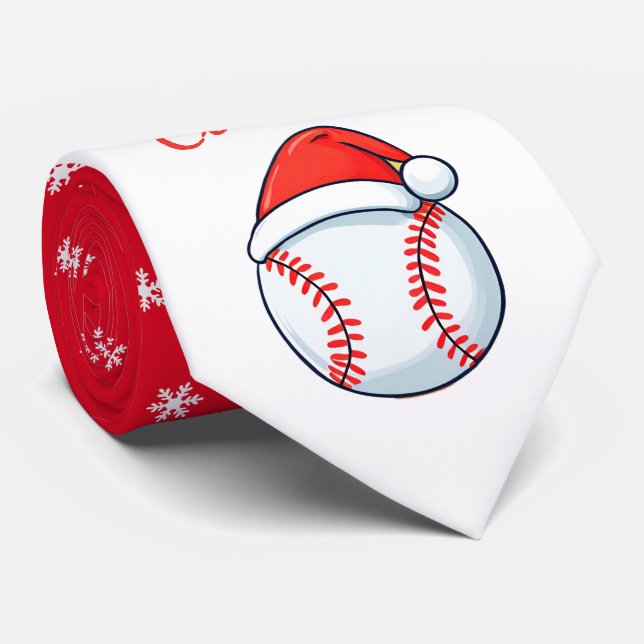 Baseball Ball Santa Hat Coach Christmas Neck Tie (Rolled)