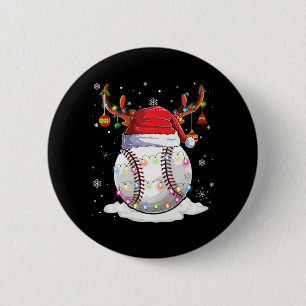 Baseball Ball Santa Hat Reindeer Christmas Lights Button