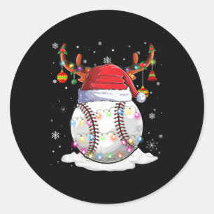 Baseball Ball Santa Hat Reindeer Christmas Lights Classic Round Sticker