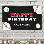 Baseball Ball Sports Black Kids Birthday Party Banner<br><div class="desc">Baseball Ball Sports Black Kids Birthday Party Banner. Typography is in red and white colors and the background is black. Personalize the banner with your name and make a great birthday party banner for a boy or a girl who loves baseball.</div>
