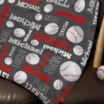 Baseball ball sports gray red white custom name fleece blanket