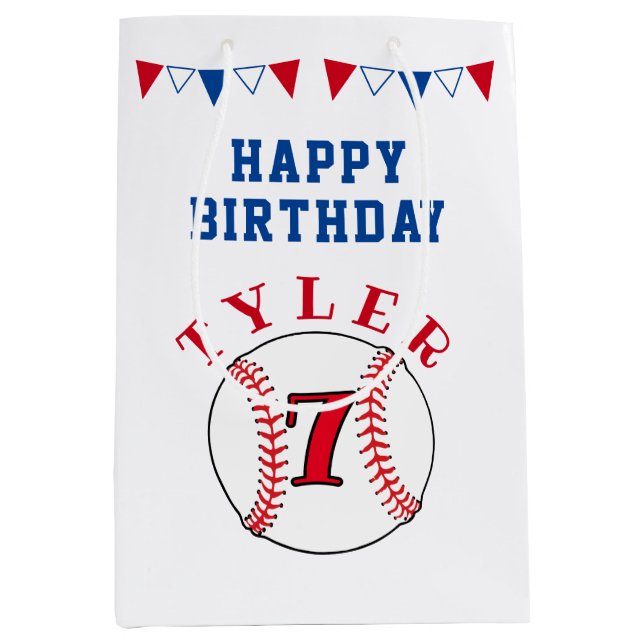 Baseball Ball Sports Kids Birthday  Medium Gift Bag (Front)