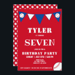 Baseball Ball Sports Kids Boy Birthday  Invitation<br><div class="desc">Baseball Ball Sports Kids Boy Birthday Invitation. Cute baseball birthday party invite card. The design has baseball balls and bunting flags in white and blue colors on a red background. Personalize this birthday invite with a child`s name, age and personalize all the details on the invitation. Great as a birthday...</div>