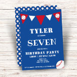 Baseball Ball Sports Kids Boy Birthday  Invitation<br><div class="desc">Baseball Ball Sports Kids Boy Birthday Invitation. Cute baseball birthday party invite card. The design has baseball balls and bunting flags in red, white and blue colors on a blue background. Personalize this birthday invite with a child`s name, age and personalize all the details on the invitation. Great as a...</div>