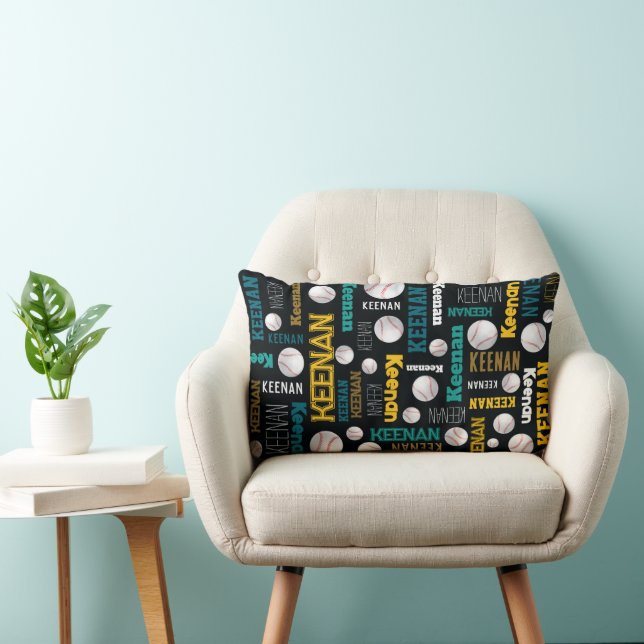 Baseball ball sports teal white gold Keenan  Lumbar Pillow (Chair)