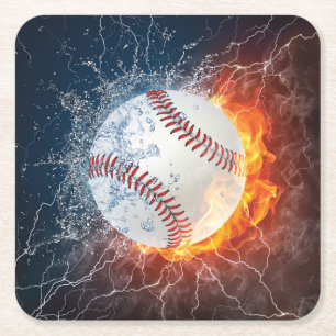 Baseball ball square paper coaster