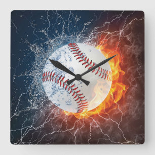 Baseball ball square wall clock