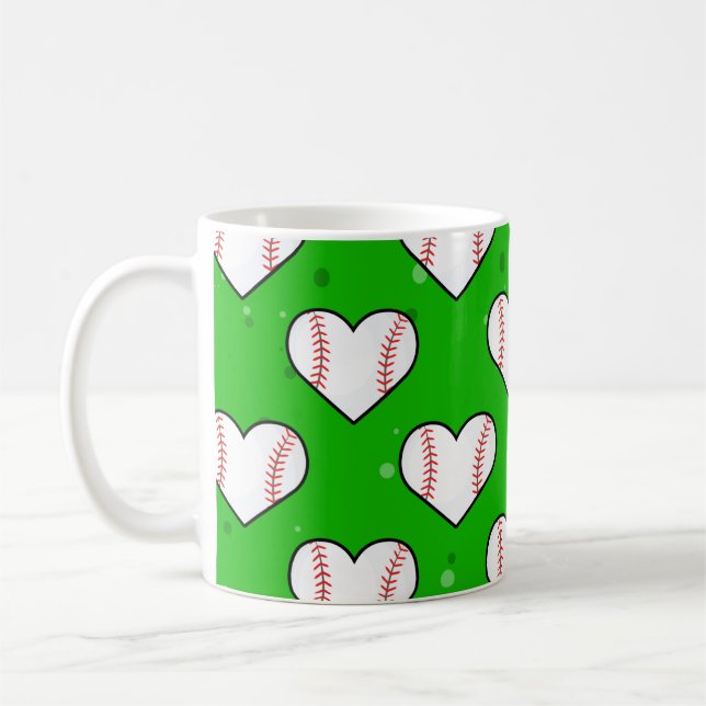 Baseball Ball Texture In Heart Shape - Pattern  Coffee Mug (Left)