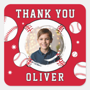 Baseball Ball Themed Birthday Photo Thank you Square Sticker
