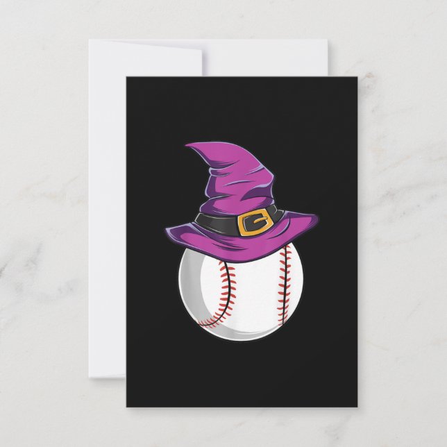Baseball Ball Witch Hat - Funny Halloween Costume RSVP Card (Front)