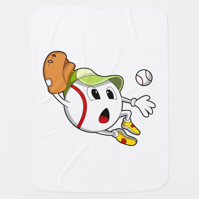 Baseball ball with Baseball glove & Cap Baby Blanket (Front)