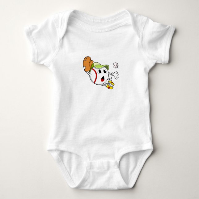 Baseball ball with Baseball glove & Cap Baby Bodysuit (Front)