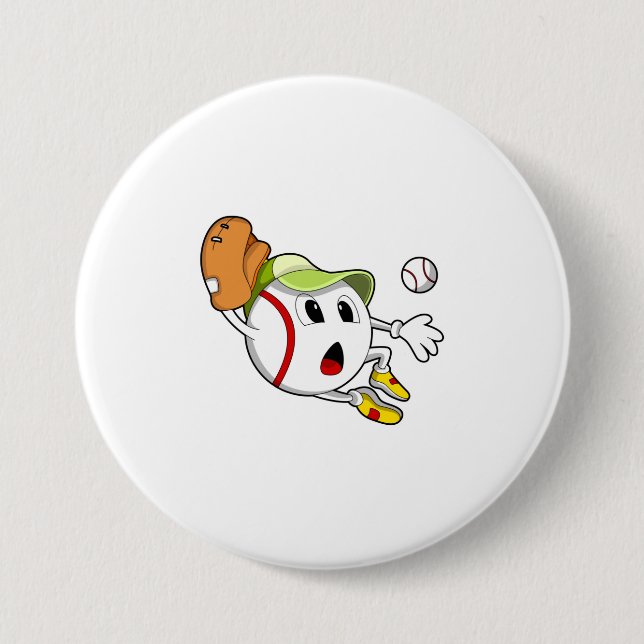 Baseball ball with Baseball glove & Cap Button (Front)