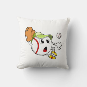 Baseball ball with Baseball glove & Cap Throw Pillow