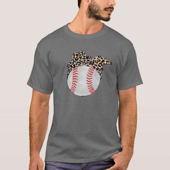 Baseball Ball With Leopard Bandana Baseball Mom Mo T-Shirt (Front)