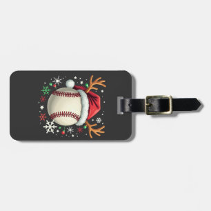 Baseball Ball with Reindeer Horns and Christmas Luggage Tag