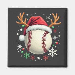 Baseball Ball with Reindeer Horns and Christmas Magnet