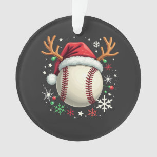 Baseball Ball with Reindeer Horns and Christmas Ornament