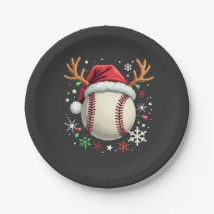 Baseball Ball with Reindeer Horns and Christmas Paper Plates