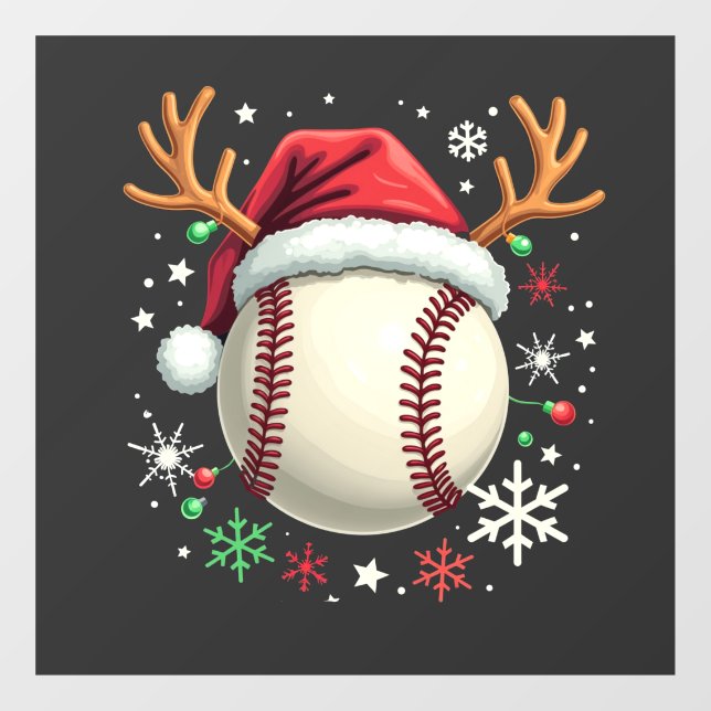 Baseball Ball with Reindeer Horns and Christmas  Window Cling (Sheet)