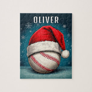 Baseball Ball with Santa Hat Snowflakes Jigsaw Puzzle